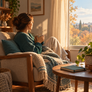 Persona descansando en casa como forma de autocuidado