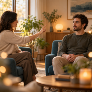 Sesión de psicoterapia EMDR en un espacio cálido y tranquilo